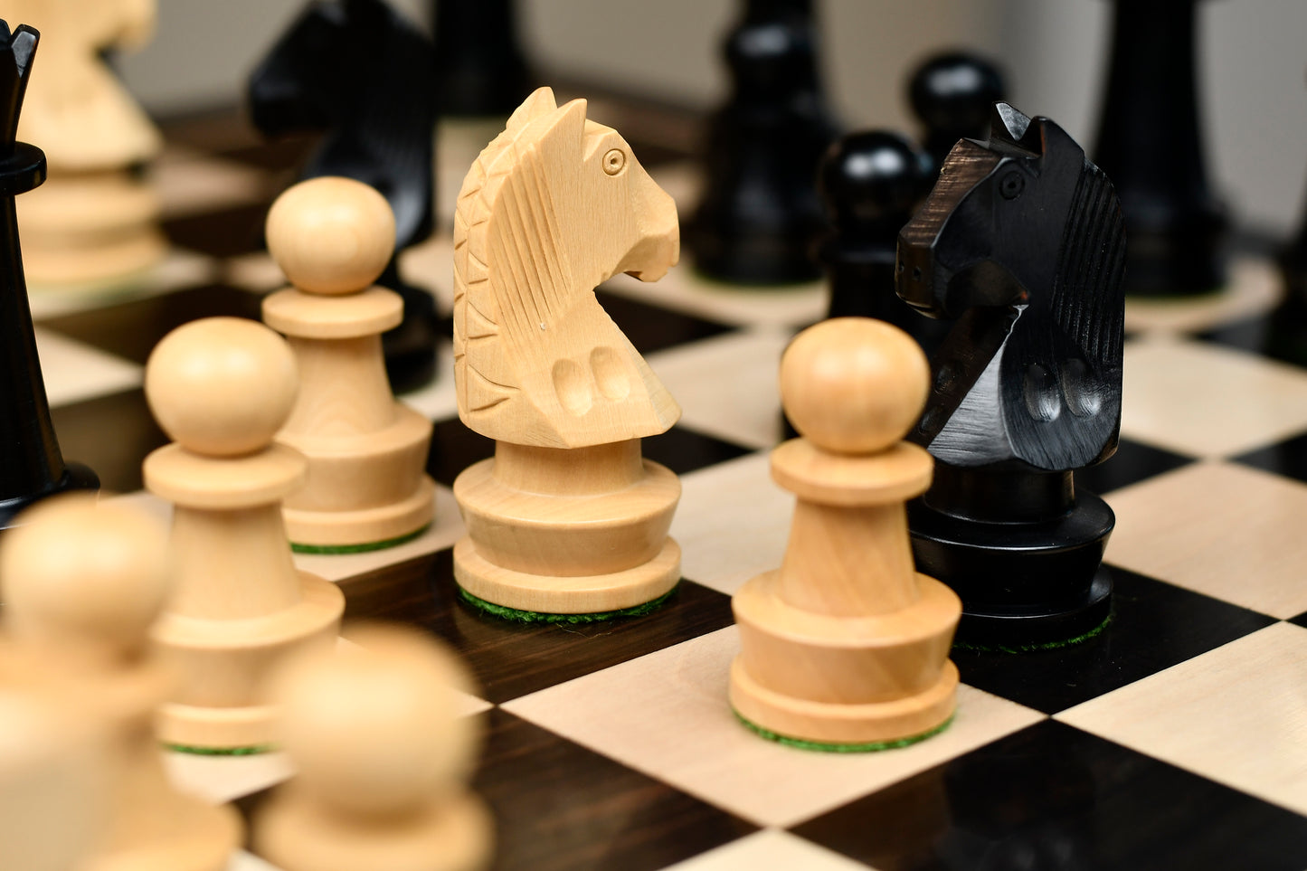 The Championship Series Staunton Chess Pieces in Ebonized Boxwood & Natural Boxwood - 3.75" King