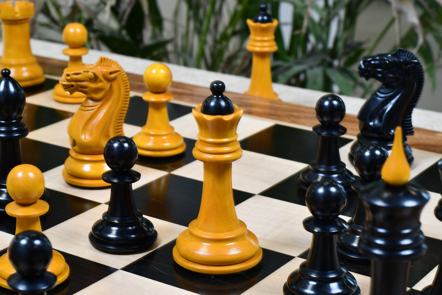 Reproduced 1940 Soviet Club Chess Pieces in Ebony / Antiqued Box wood - 4" King