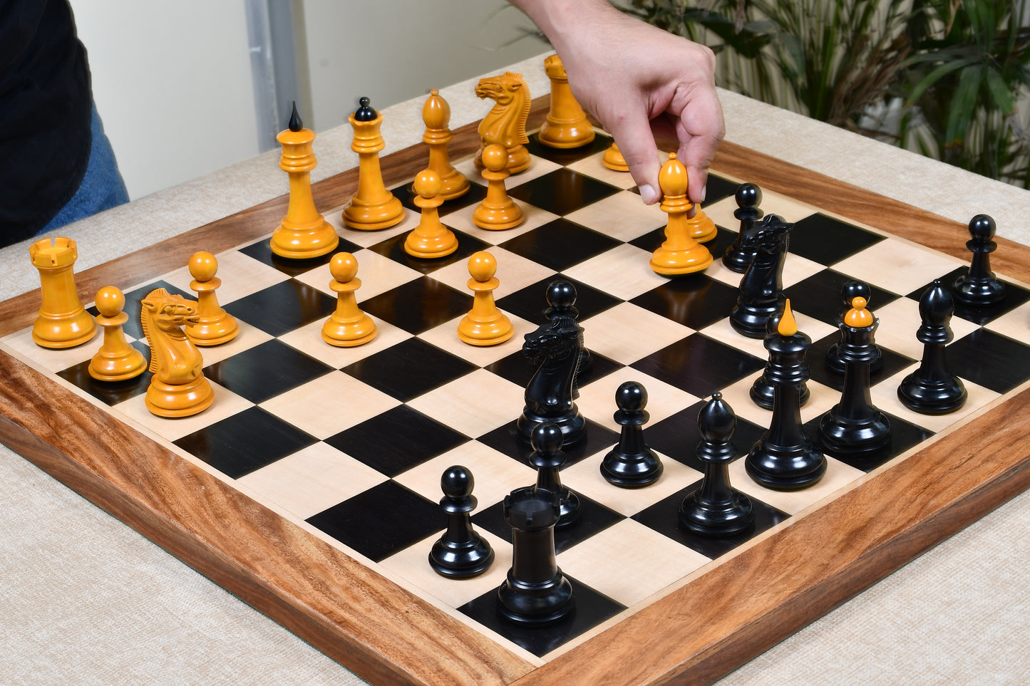 Reproduced 1940 Soviet Club Chess Pieces in Ebony / Antiqued Box wood - 4" King