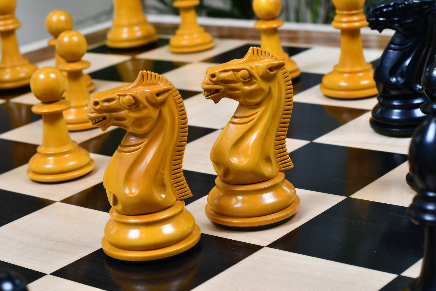 Reproduced 1940 Soviet Club Chess Pieces in Ebony / Antiqued Box wood - 4" King