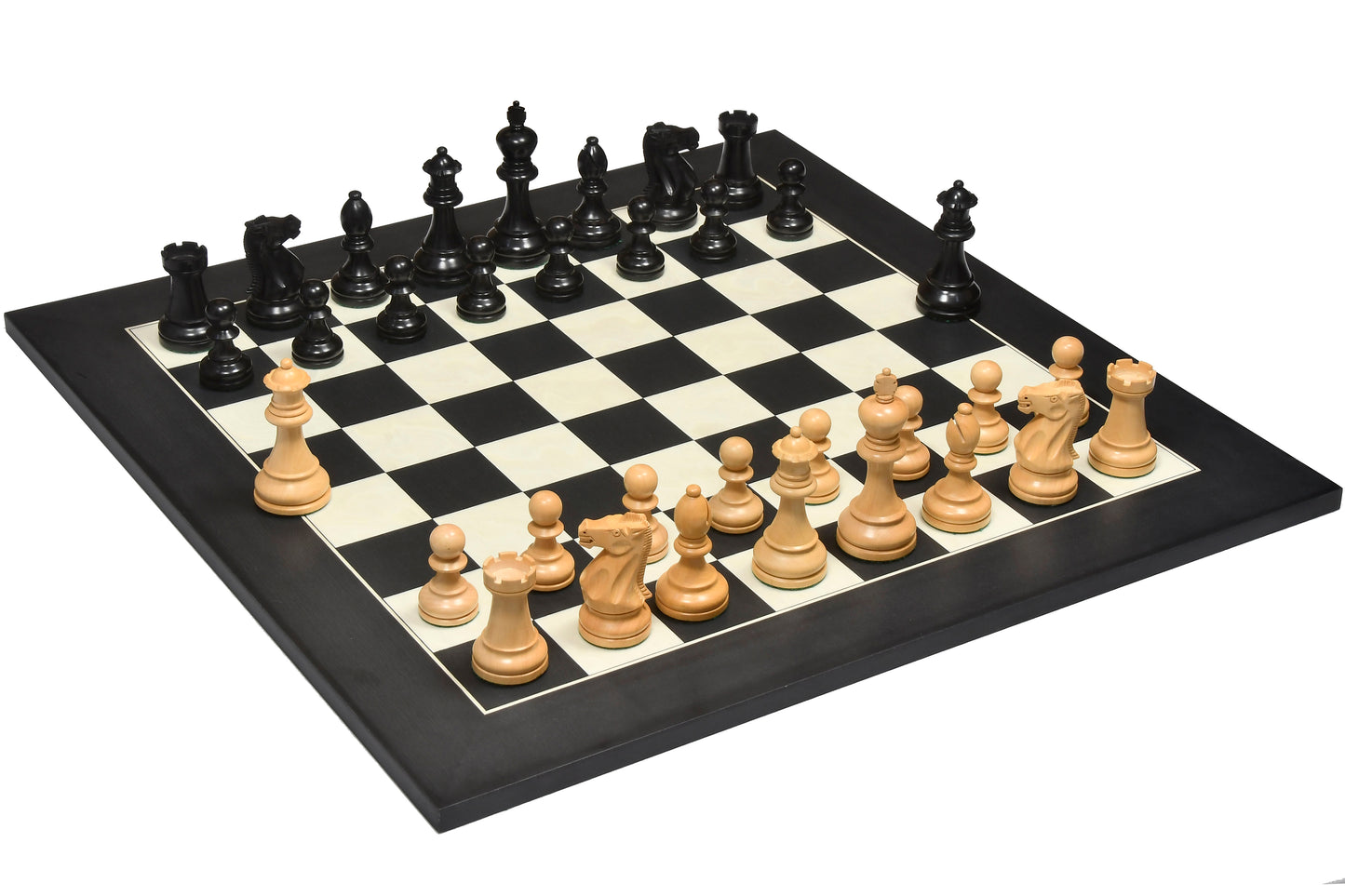 The American Staunton Series Weighted Tournament Chess Pieces in Ebonized Boxwood & Boxwood - 4.1" King