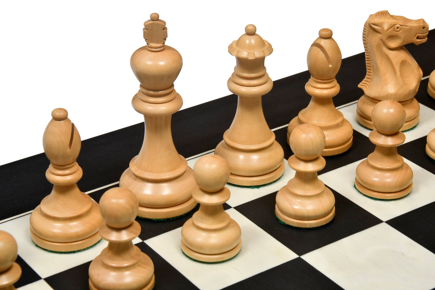 The American Staunton Series Weighted Tournament Chess Pieces in Ebonized Boxwood & Boxwood - 4.1" King