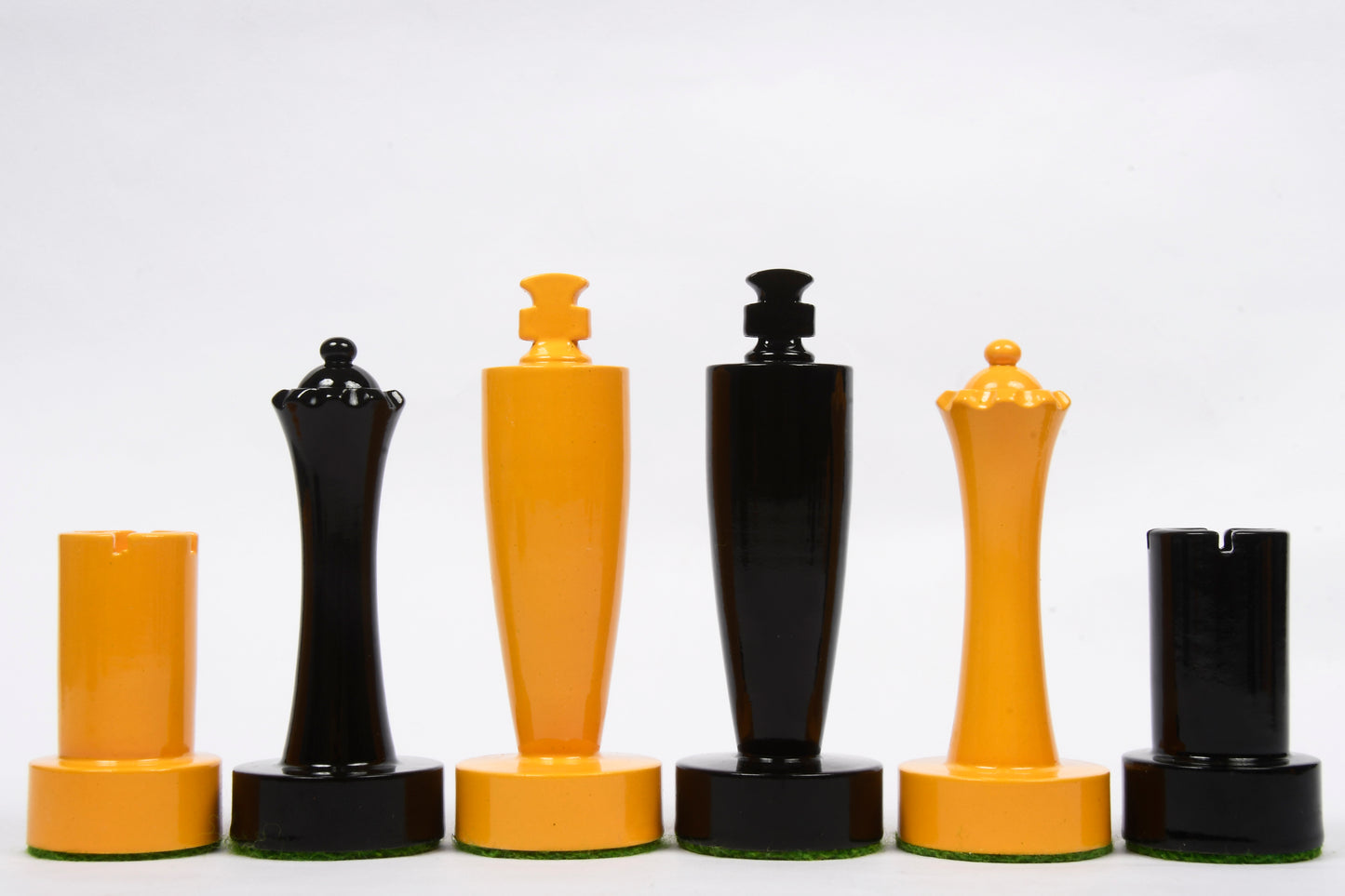 Berliner Series Modern Minimalist Chess Pieces in Black and Yellow Painted Box Wood - 3.7" King