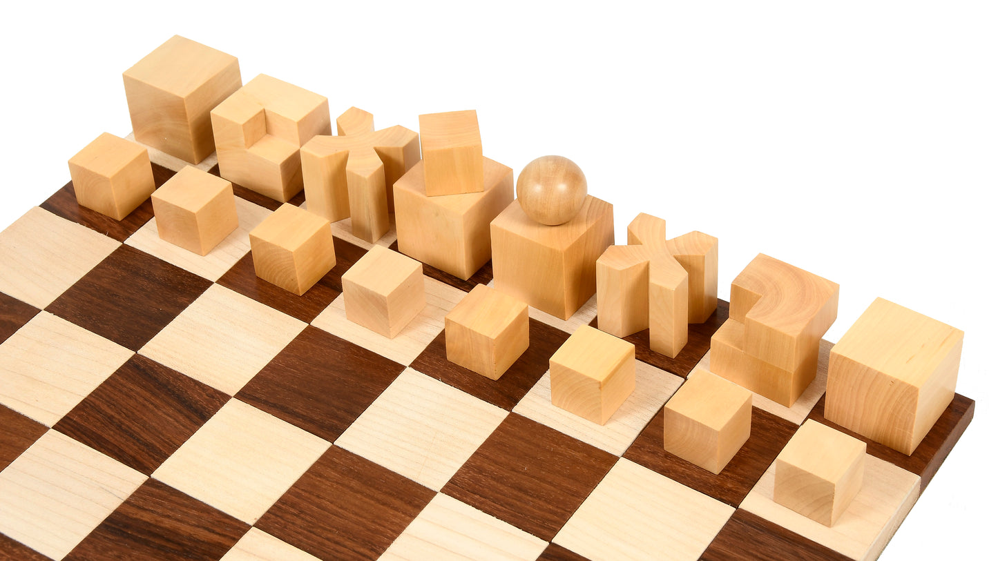Reproduced 1924 Bauhaus Geometrical Abstract Chessmen in Sheesham and Boxwood - 1.9" King