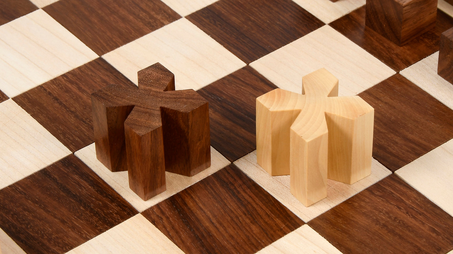 Reproduced 1924 Bauhaus Geometrical Abstract Chessmen in Sheesham and Boxwood - 1.9" King