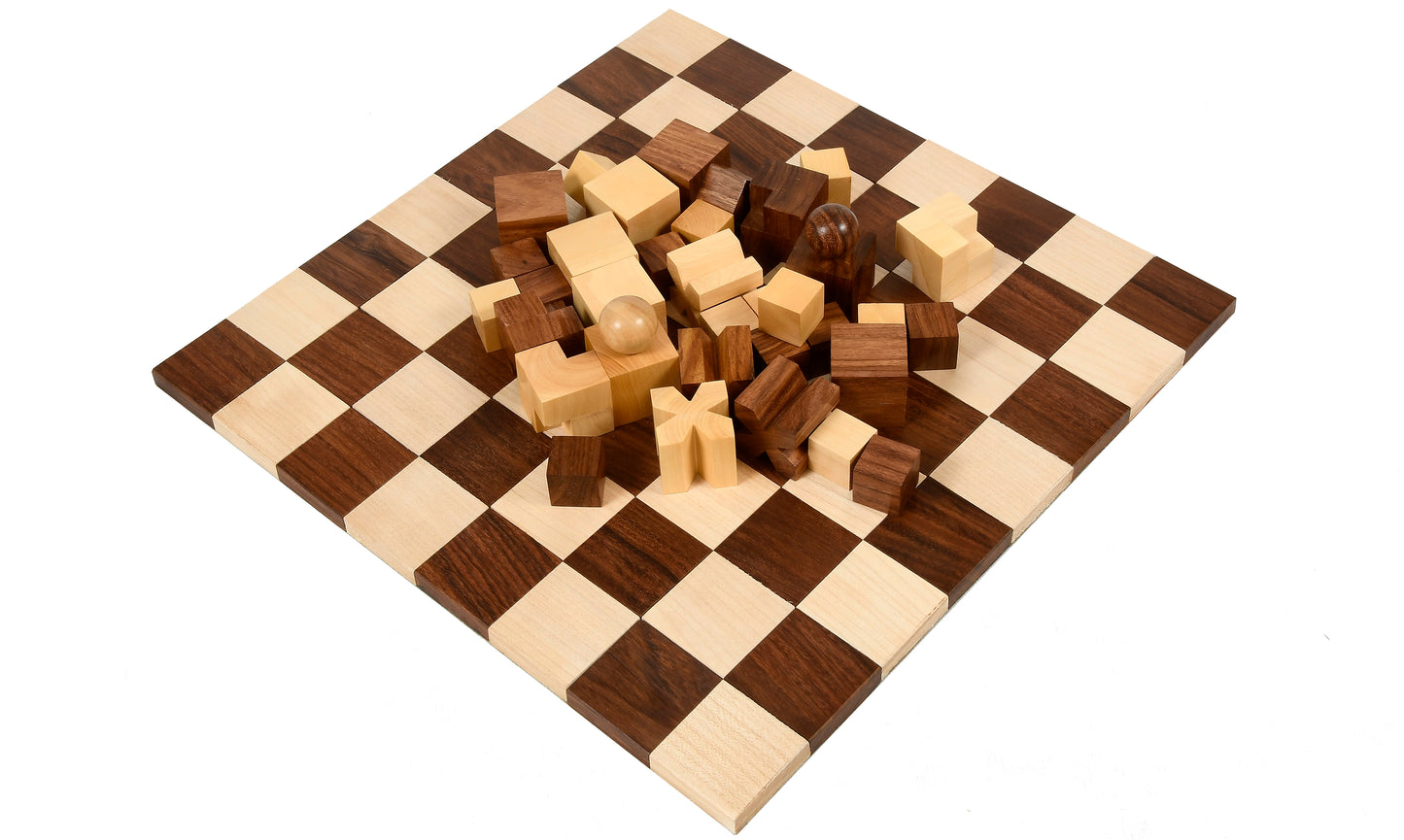 Reproduced 1924 Bauhaus Geometrical Abstract Chessmen in Sheesham and Boxwood - 1.9" King