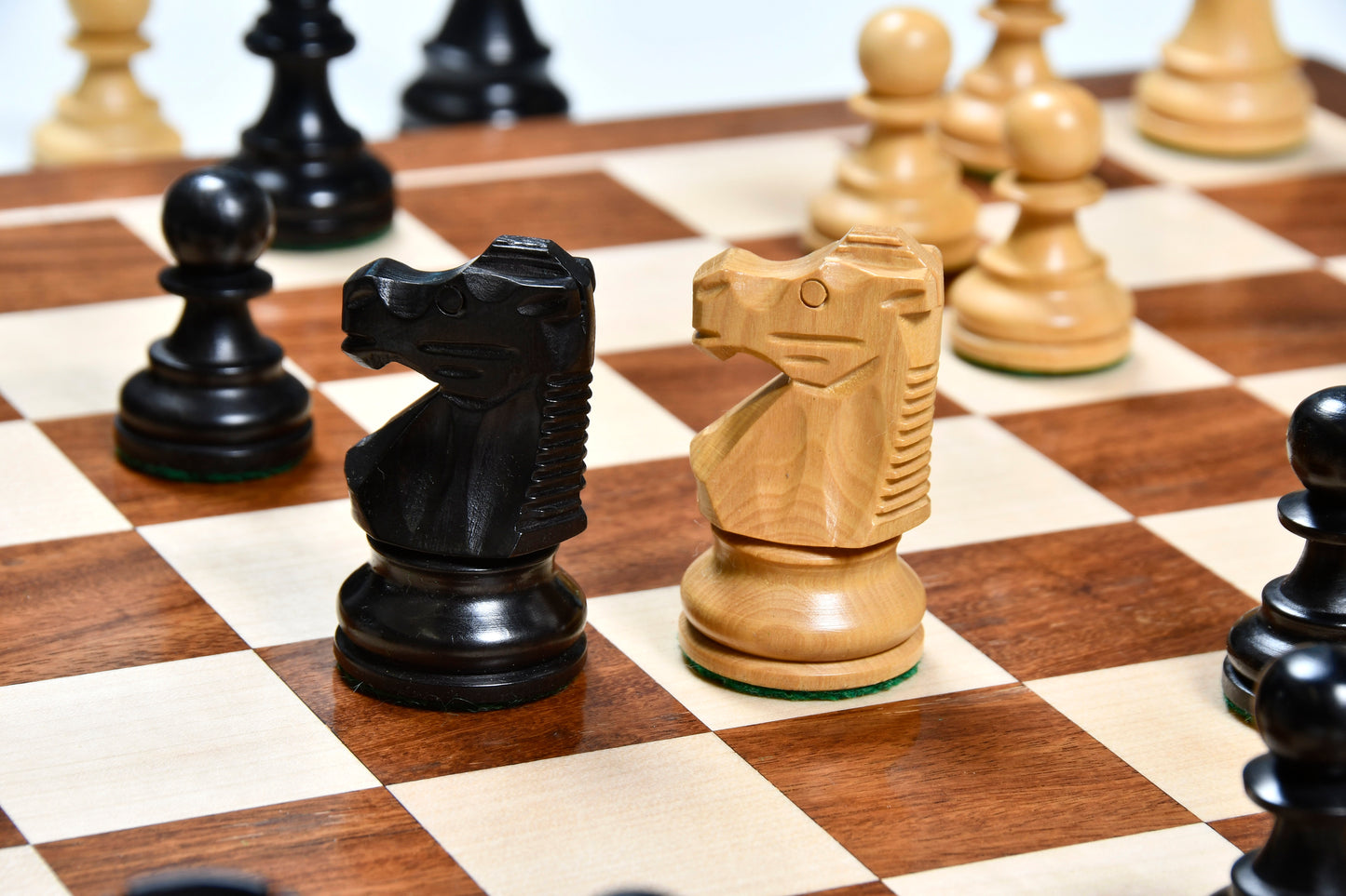 Reproduced French Lardy Exclusive Wooden Chess Pieces with Extra Queen - Handcrafted in Ebonized & Natural Boxwood 3" King