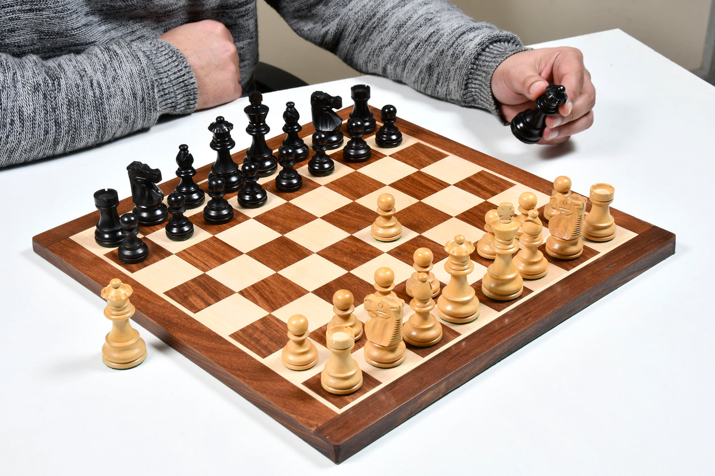 Reproduced French Lardy Exclusive Wooden Chess Pieces with Extra Queen - Handcrafted in Ebonized & Natural Boxwood 3" King