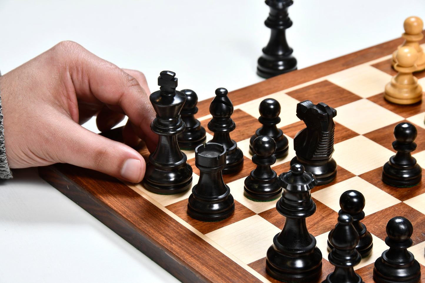 Reproduced French Lardy Exclusive Wooden Chess Pieces with Extra Queen - Handcrafted in Ebonized & Natural Boxwood 3" King