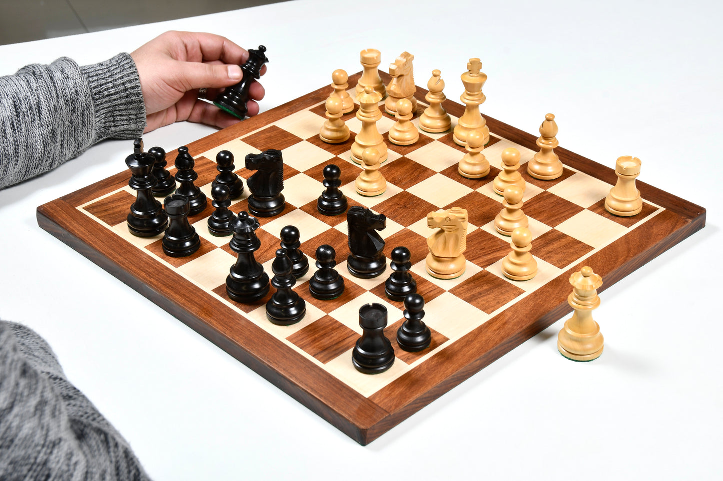 Reproduced French Lardy Exclusive Wooden Chess Pieces with Extra Queen - Handcrafted in Ebonized & Natural Boxwood 3" King