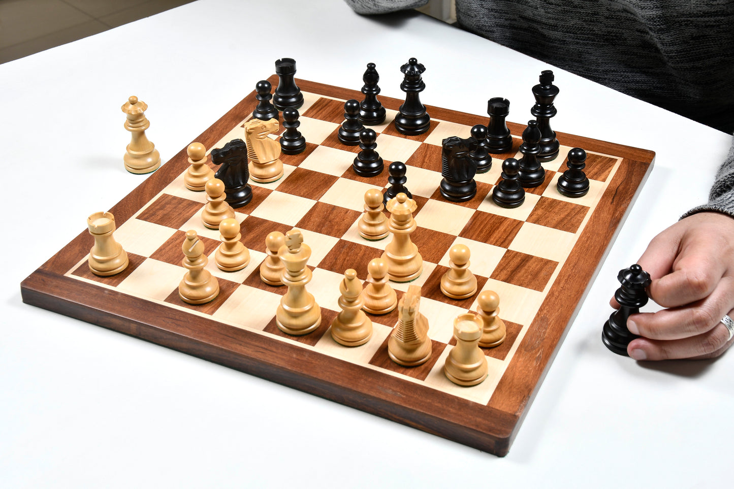 Reproduced French Lardy Exclusive Wooden Chess Pieces with Extra Queen - Handcrafted in Ebonized & Natural Boxwood 3" King