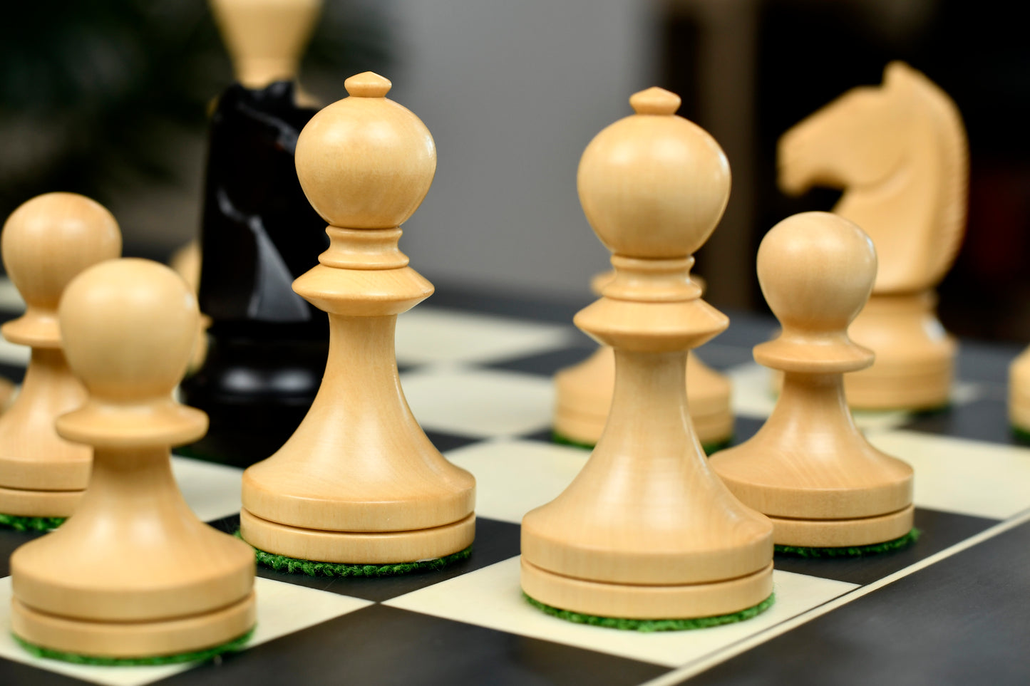 Reproduced Russian (Soviet Era) Series Chess Pieces in Ebonized Boxwood & Natural Boxwood - 3.75" King