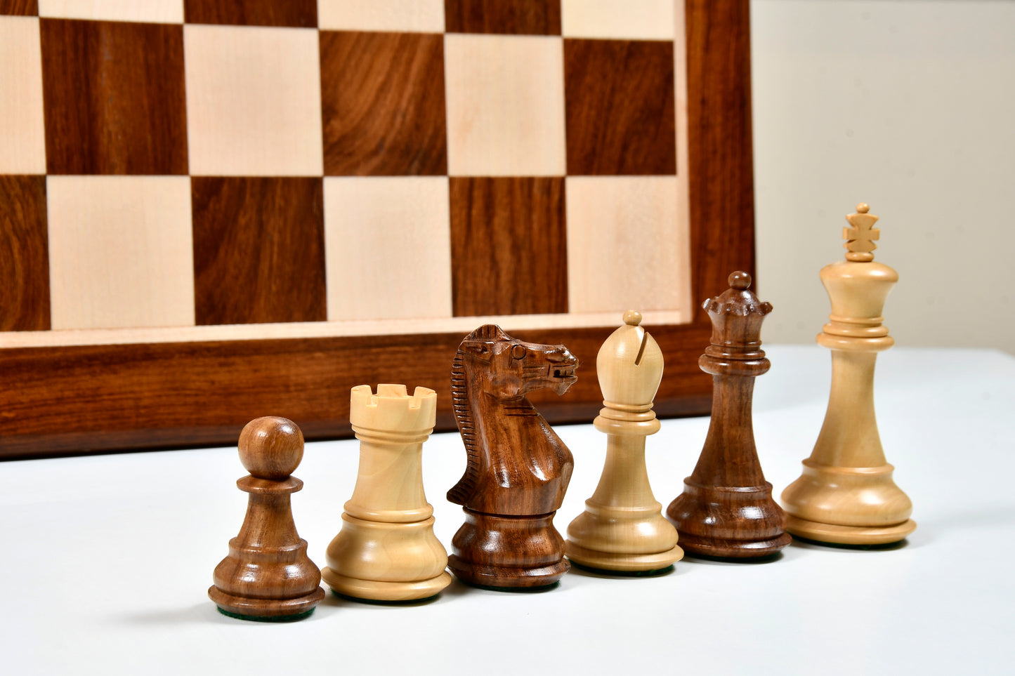 Desert Gold Chess Set in Sheesham & Boxwood with Wooden Board - 4.0" King