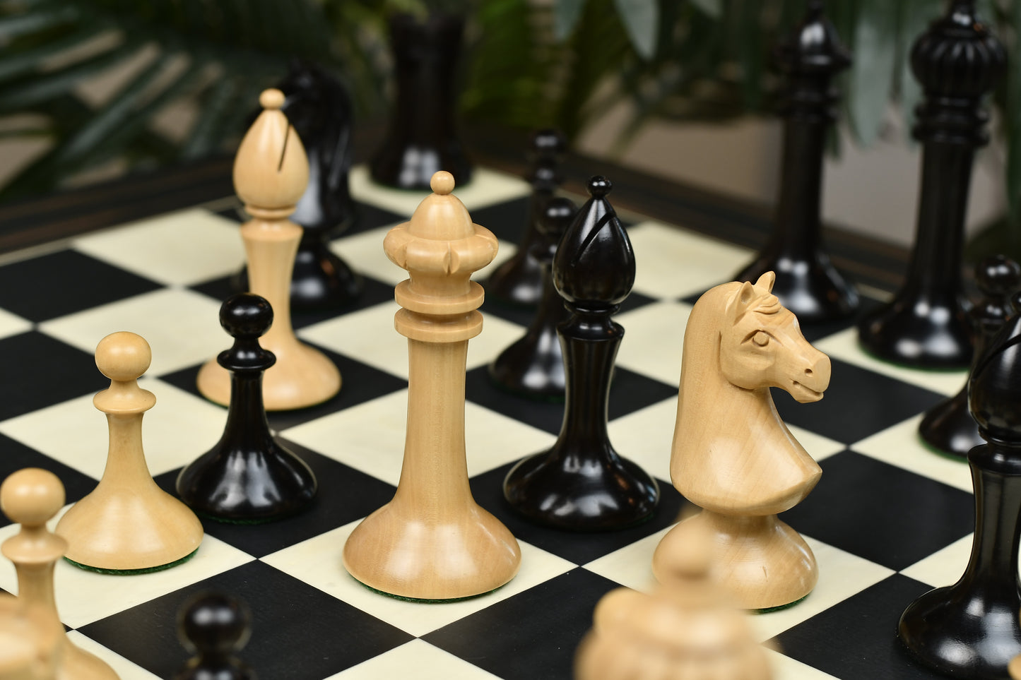 Reproduced 1910 Circa Lasker–Schlechter World Championship Chessmen in Genuine Ebony Wood & Boxwood - 4.5" King