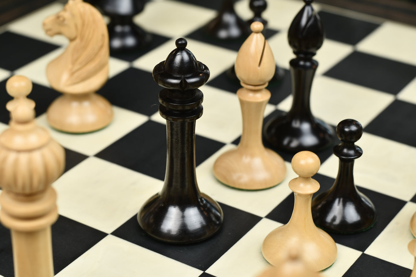 Reproduced 1910 Circa Lasker–Schlechter World Championship Chessmen in Genuine Ebony Wood & Boxwood - 4.5" King