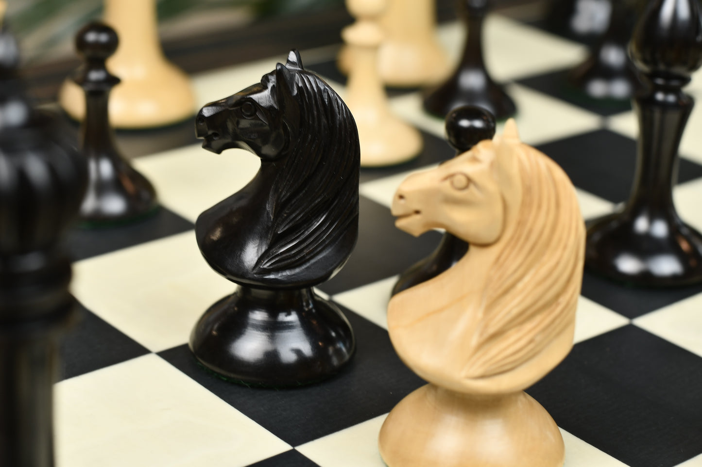 Reproduced 1910 Circa Lasker–Schlechter World Championship Chessmen in Genuine Ebony Wood & Boxwood - 4.5" King
