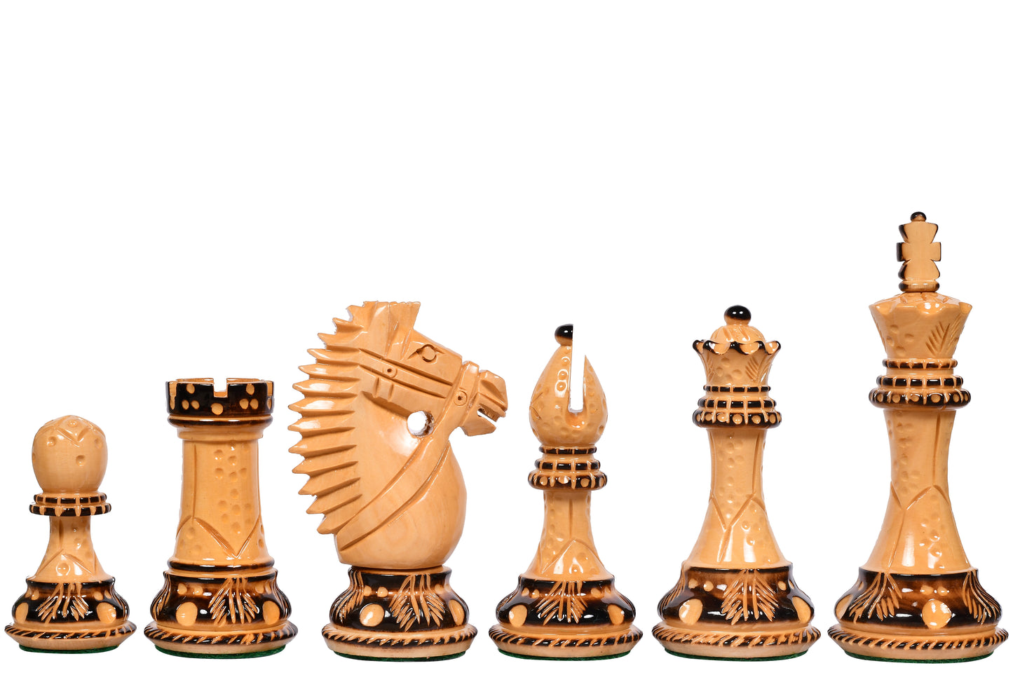 The Bridle Knight Series Wooden Chess Pieces in Burnt Boxwood - 4.0" King