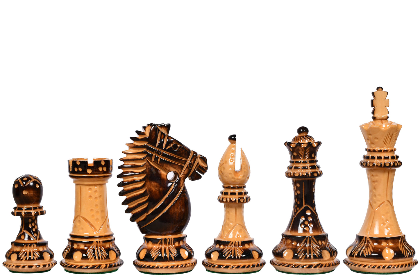 The Bridle Knight Series Wooden Chess Pieces in Burnt Boxwood - 4.0" King