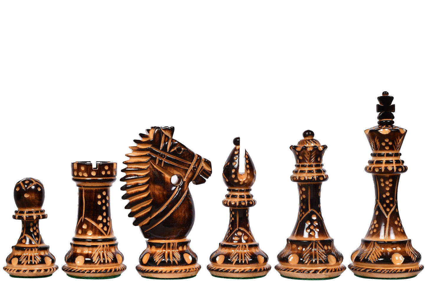 The Bridle Knight Series Wooden Chess Pieces in Burnt Boxwood - 4.0" King