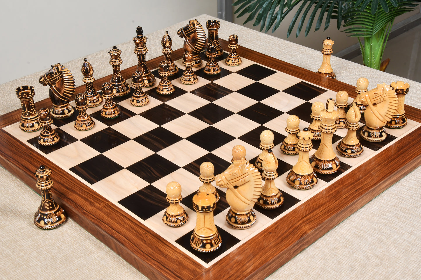 The Bridle Knight Series Wooden Chess Pieces in Burnt Boxwood - 4.0" King