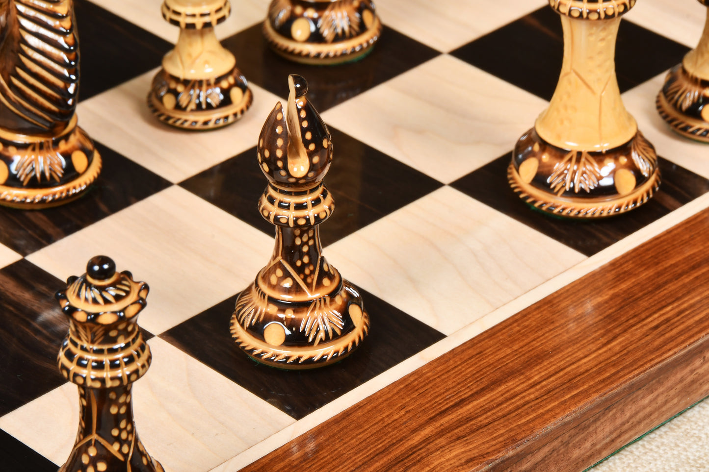 The Bridle Knight Series Wooden Chess Pieces in Burnt Boxwood - 4.0" King