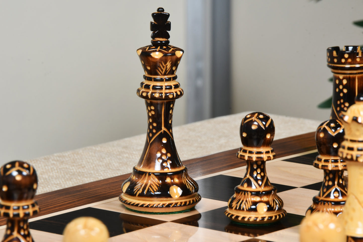 The Bridle Knight Series Wooden Chess Pieces in Burnt Boxwood - 4.0" King