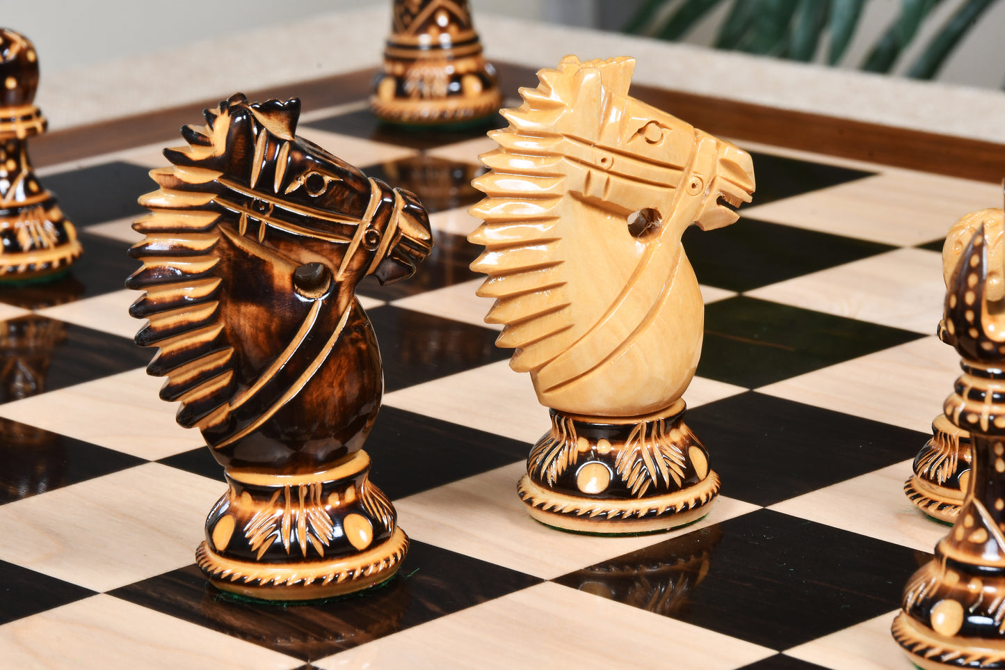 The Bridle Knight Series Wooden Chess Pieces in Burnt Boxwood - 4.0" King