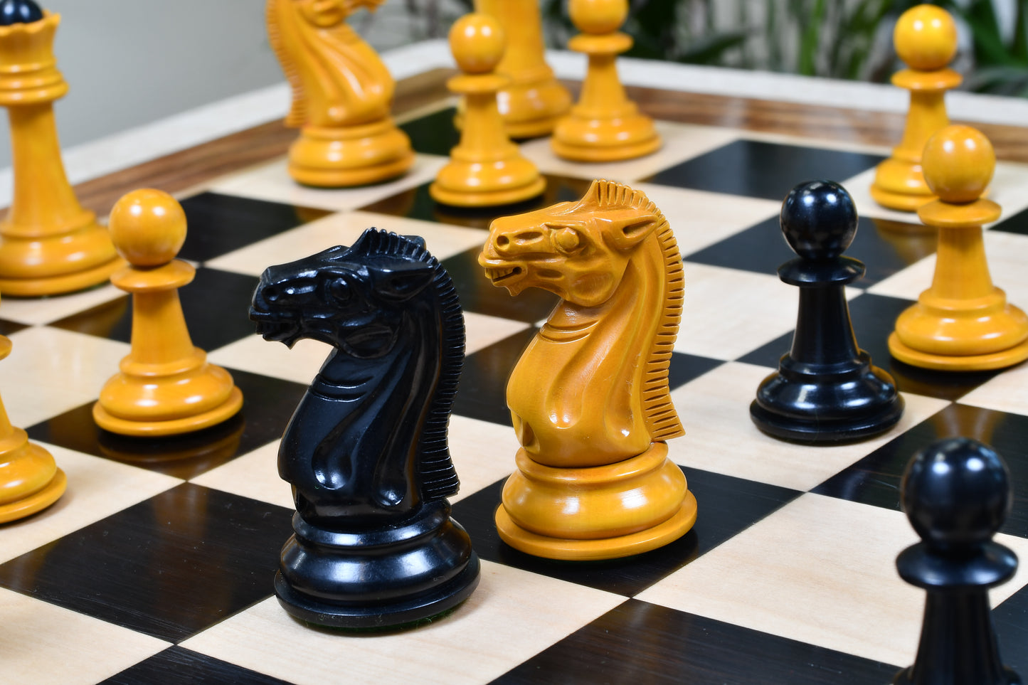 Reproduced 1940 Soviet Club Chess Pieces in Ebony / Antiqued Box wood - 4" King