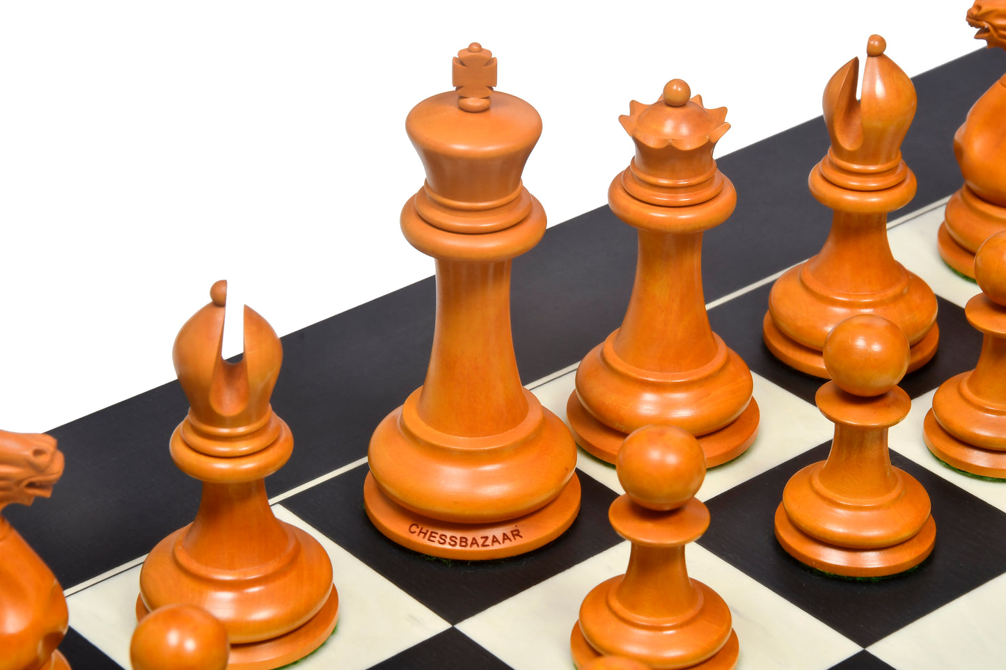 Reproduced 1850 Morphy Chess Pieces Only V2.0 in Ebony / Antiqued Box wood with King Side Stamping - 4.4" King