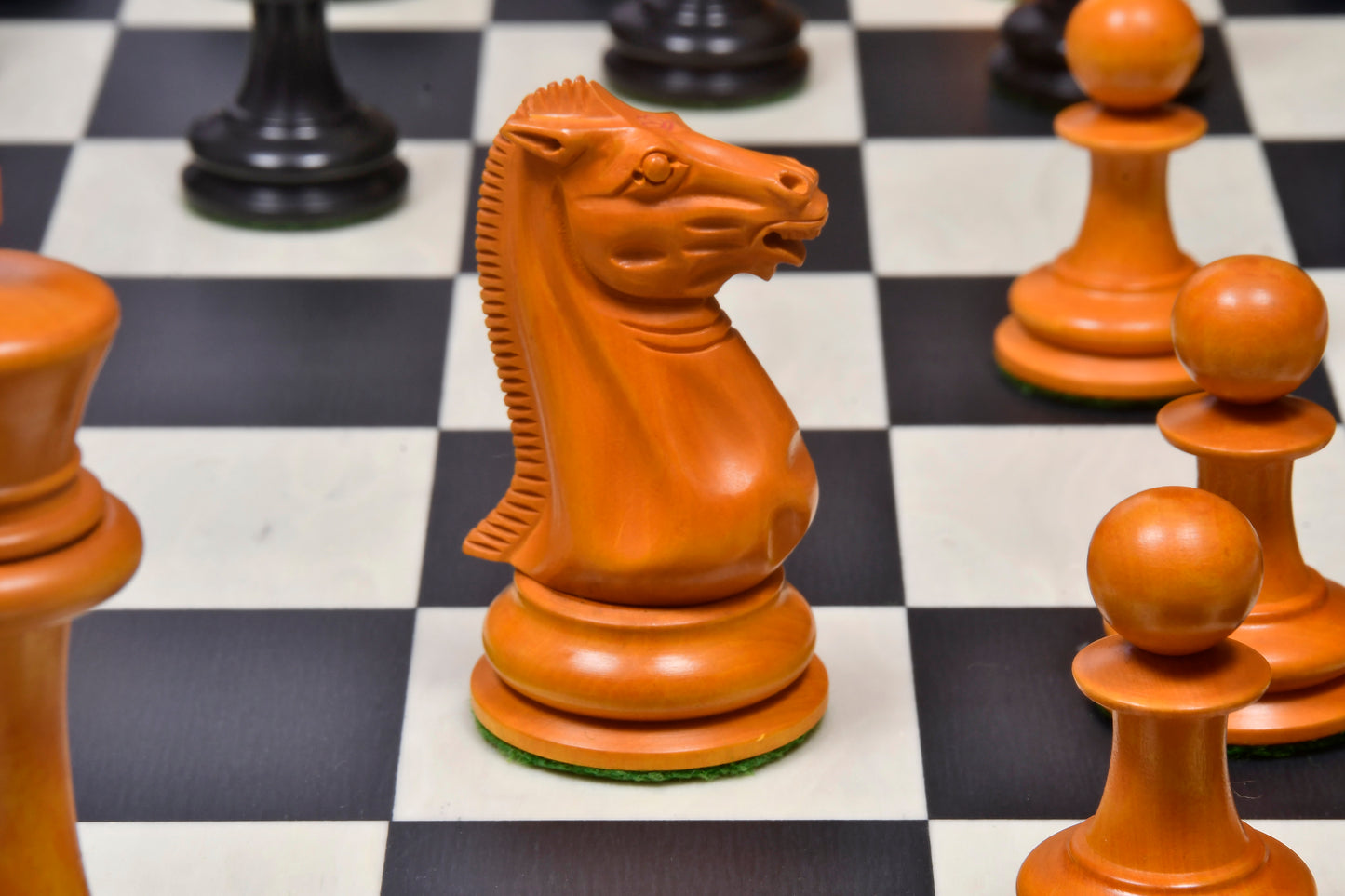 Reproduced 1850 Morphy Chess Pieces Only V2.0 in Ebony / Antiqued Box wood with King Side Stamping - 4.4" King