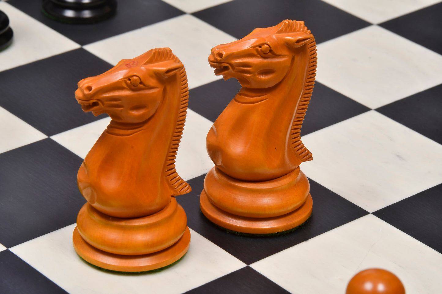Reproduced 1850 Morphy Chess Pieces Only V2.0 in Ebony / Antiqued Box wood with King Side Stamping - 4.4" King