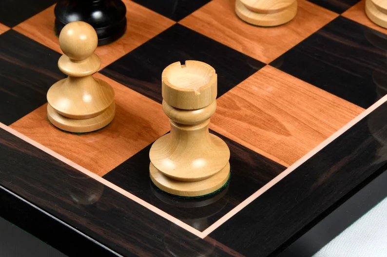 Reproduced Romanian-Hungarian National Tournament Chess Pieces in Ebonized & Natural Boxwood - 3.8" King