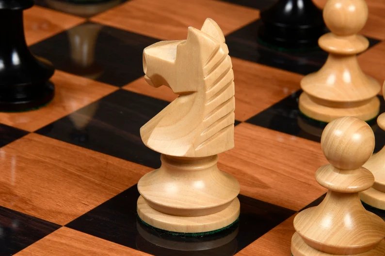 Reproduced Romanian-Hungarian National Tournament Chess Pieces in Ebonized & Natural Boxwood - 3.8" King
