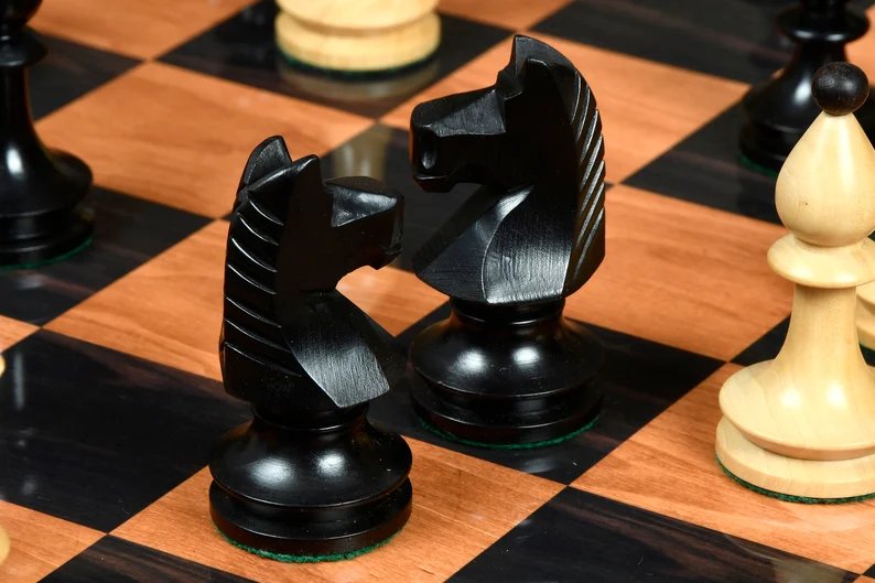 Reproduced Romanian-Hungarian National Tournament Chess Pieces in Ebonized & Natural Boxwood - 3.8" King