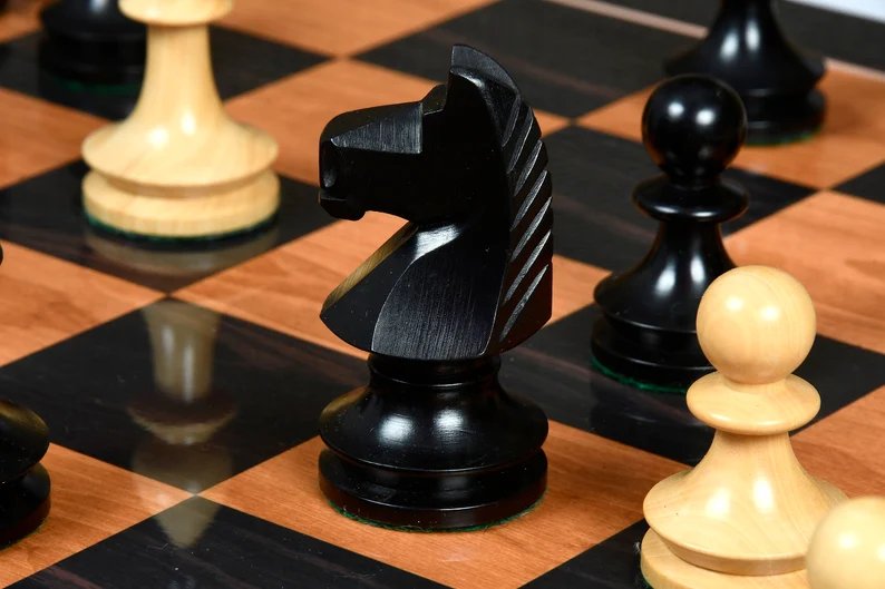 Reproduced Romanian-Hungarian National Tournament Chess Pieces in Ebonized & Natural Boxwood - 3.8" King