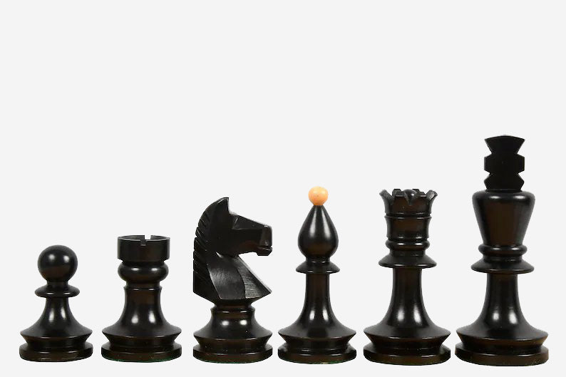 Reproduced Romanian-Hungarian National Tournament Chess Pieces in Ebonized & Natural Boxwood - 3.8" King