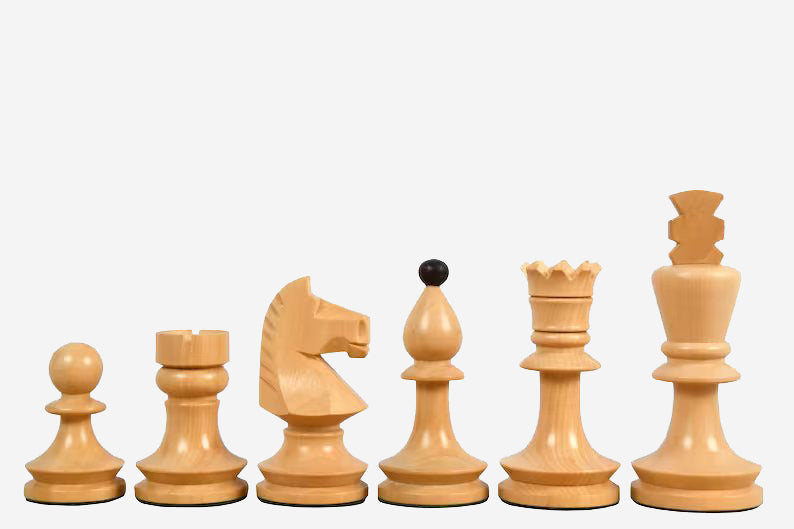 Reproduced Romanian-Hungarian National Tournament Chess Pieces in Ebonized & Natural Boxwood - 3.8" King