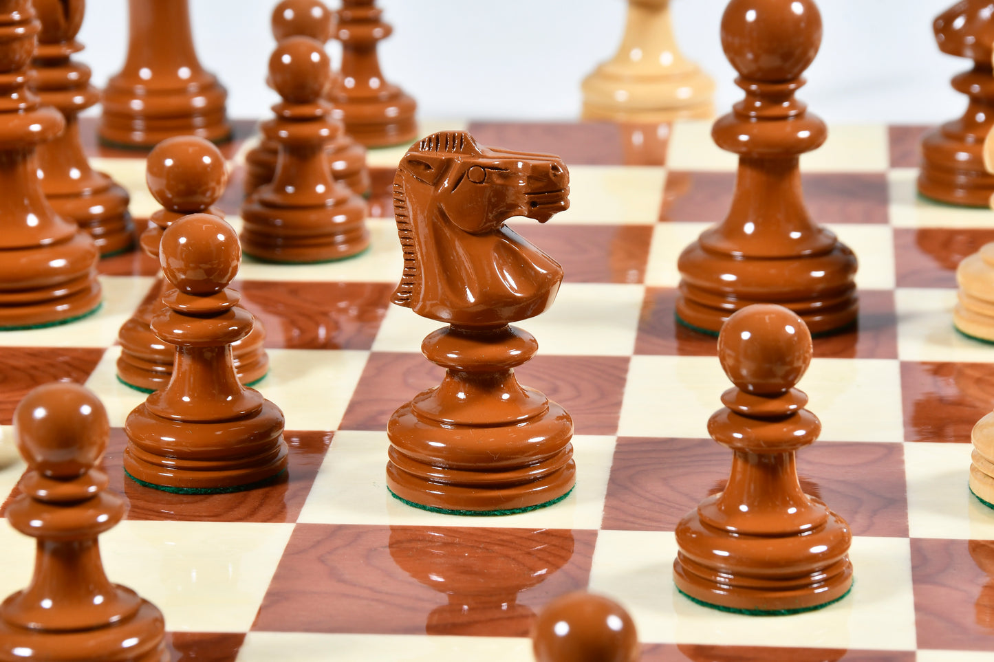 Exclusive Repro William Hallett High Class Chess Pieces in Golden Dyed & Boxwood Wood - 4.0"