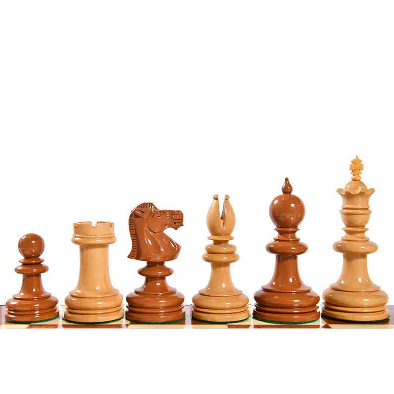 Exclusive Repro William Hallett High Class Chess Pieces in Golden Dyed & Boxwood Wood - 4.0"