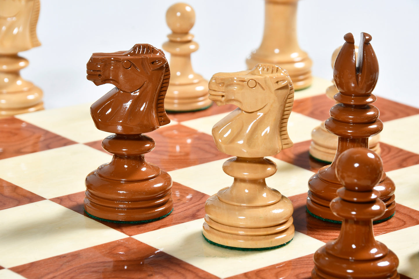 Exclusive Repro William Hallett High Class Chess Pieces in Golden Dyed & Boxwood Wood - 4.0"