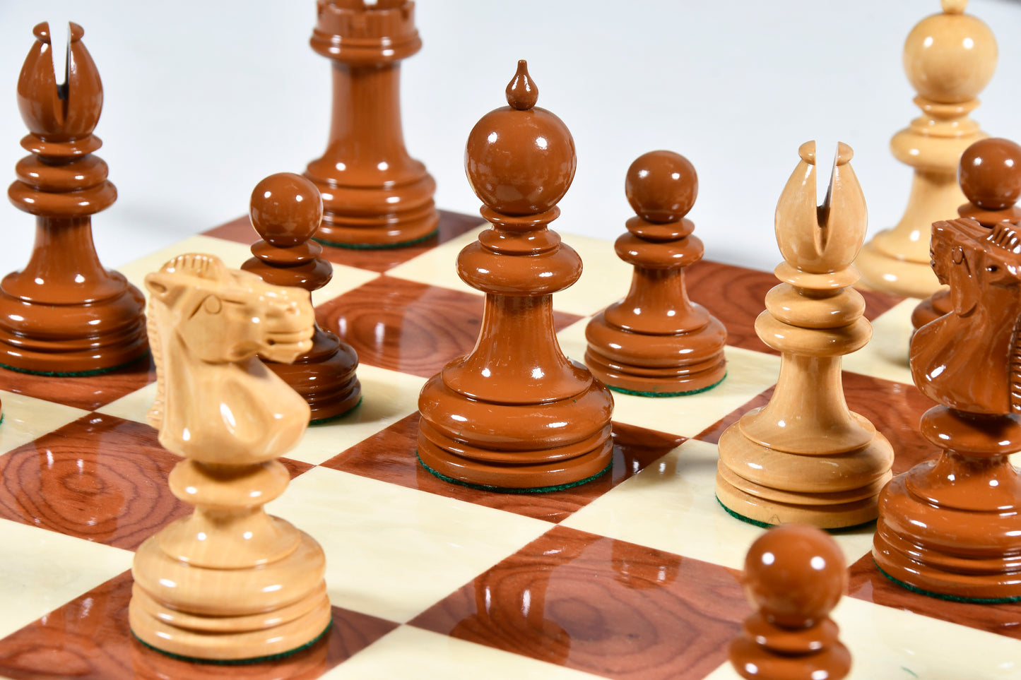 Exclusive Repro William Hallett High Class Chess Pieces in Golden Dyed & Boxwood Wood - 4.0"