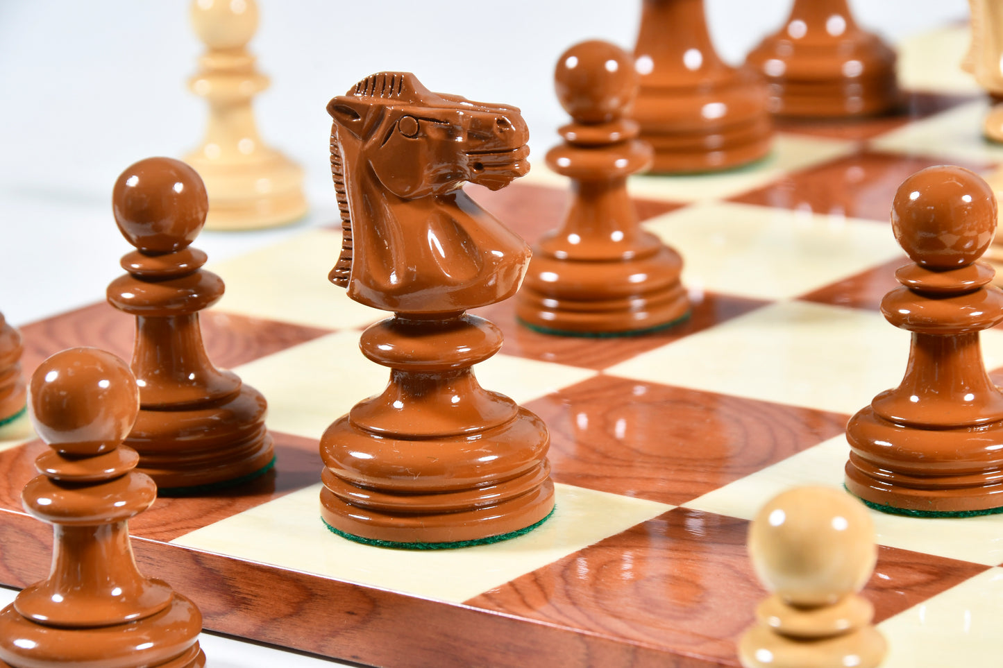 Exclusive Repro William Hallett High Class Chess Pieces in Golden Dyed & Boxwood Wood - 4.0"