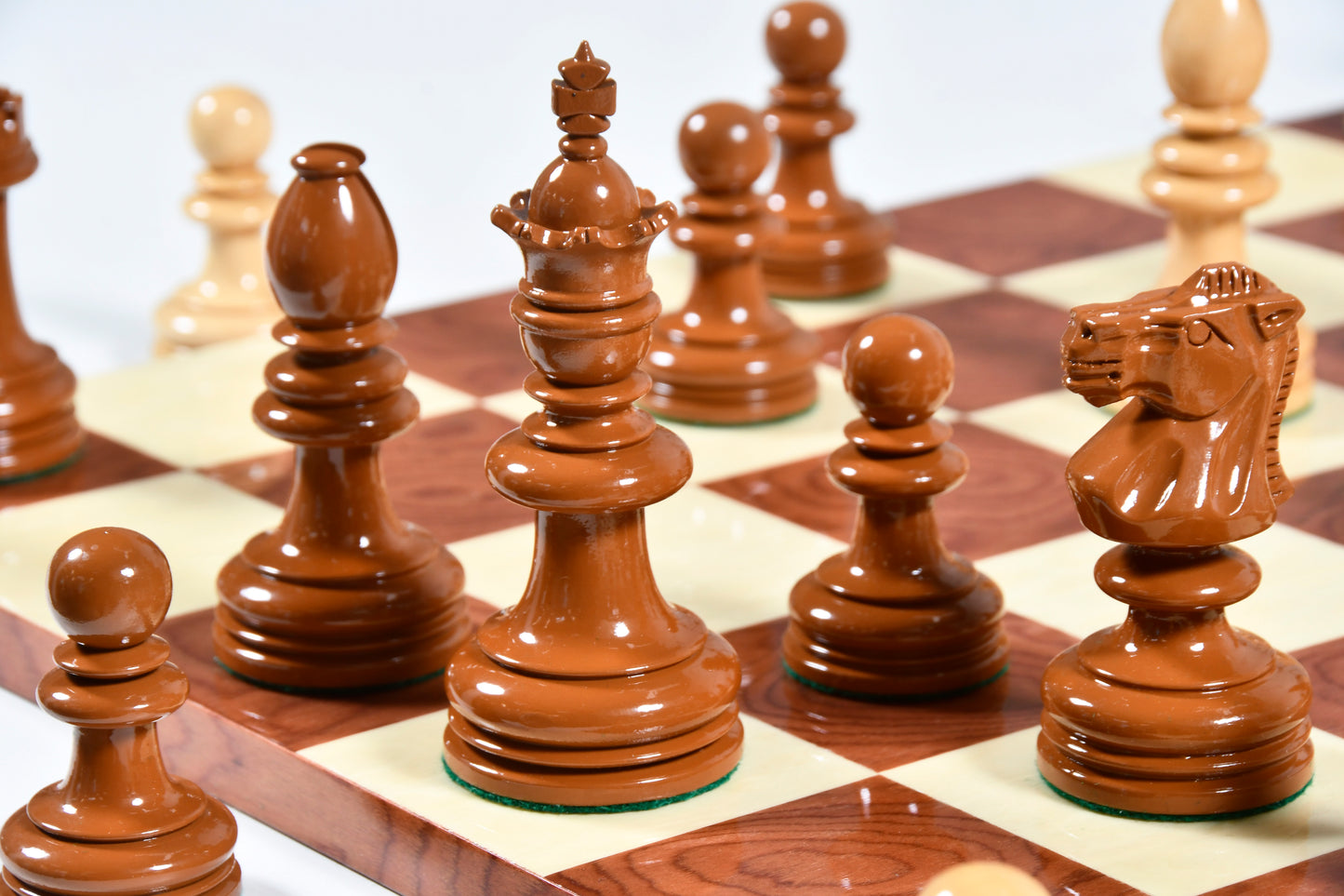 Exclusive Repro William Hallett High Class Chess Pieces in Golden Dyed & Boxwood Wood - 4.0"