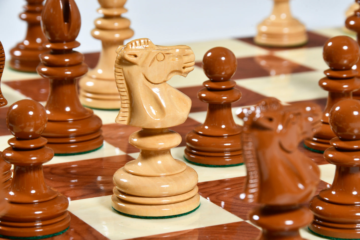 Exclusive Repro William Hallett High Class Chess Pieces in Golden Dyed & Boxwood Wood - 4.0"