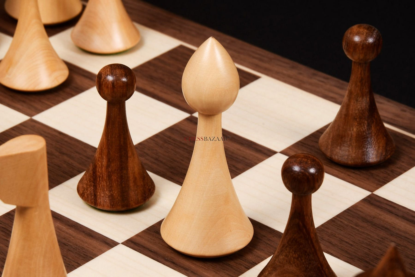 Minimalist Hermann Ohme Chess Pieces in Sheesham & Box Wood - 3.75" King