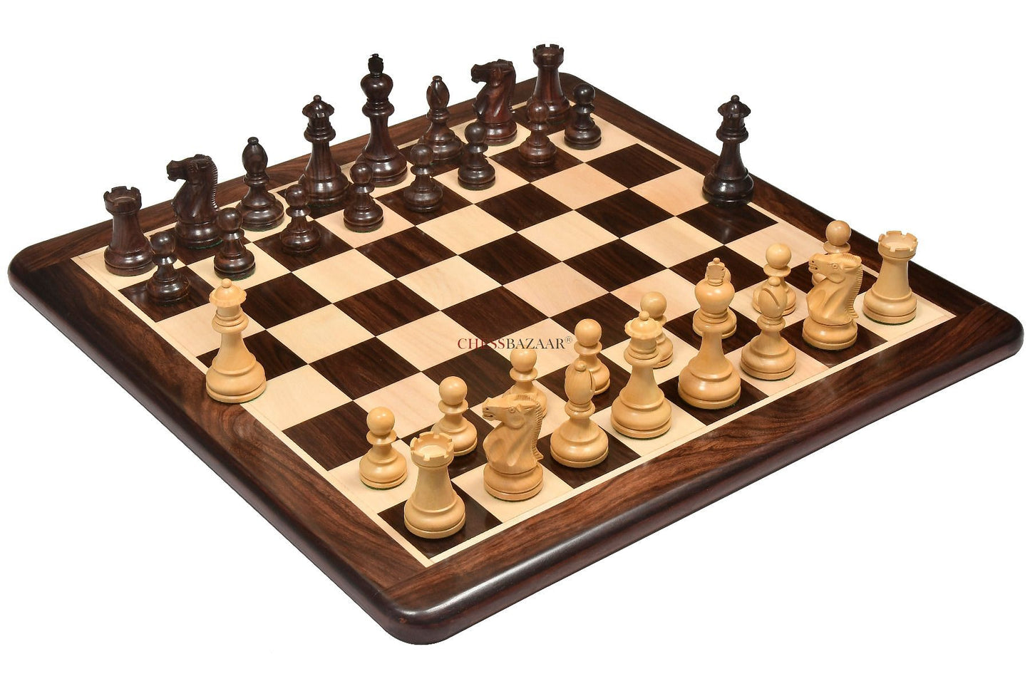 The American Staunton Series Weighted Tournament Chess Pieces in Rosewood & Box Wood - 4.1" King