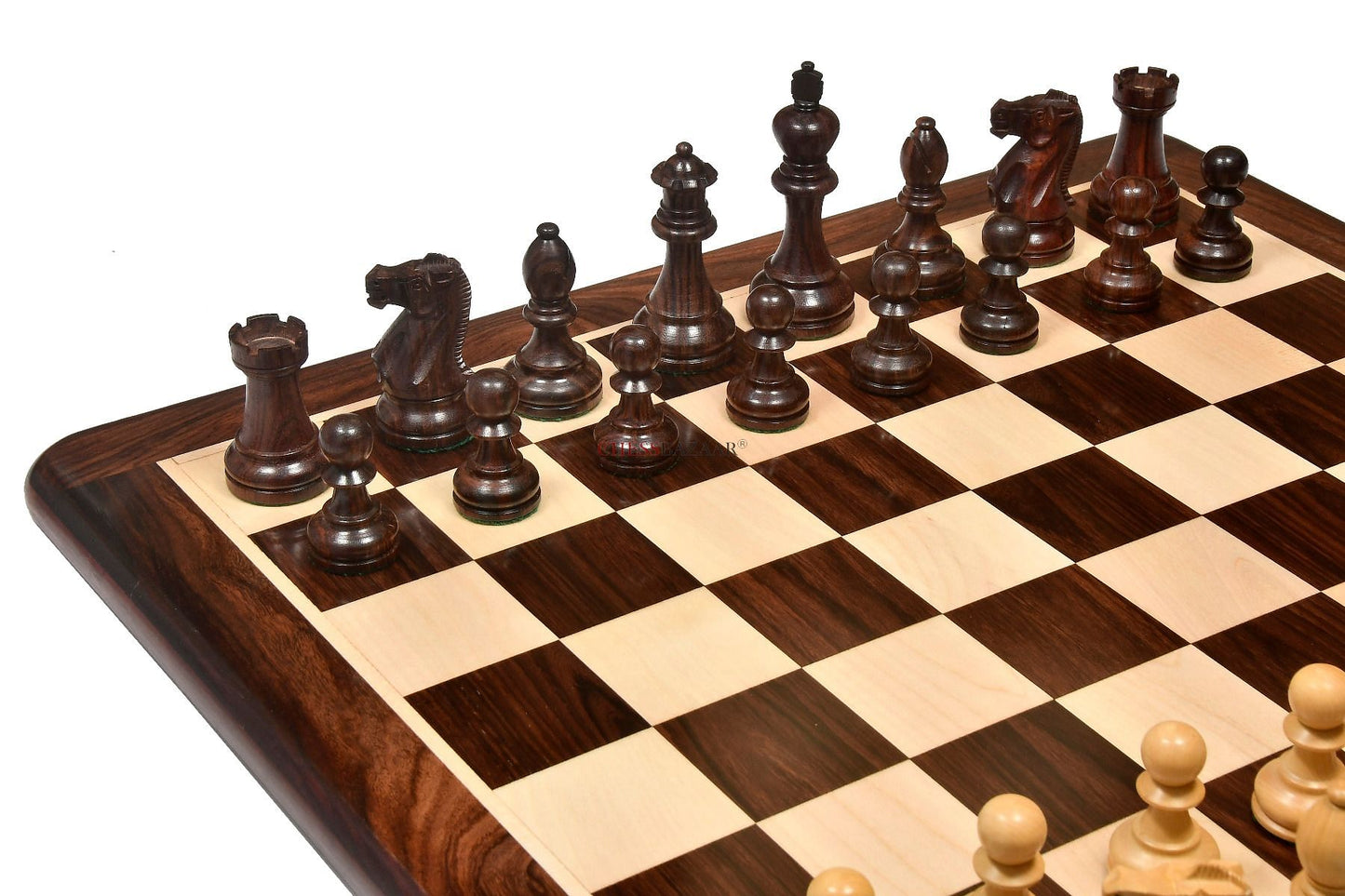 The American Staunton Series Weighted Tournament Chess Pieces in Rosewood & Box Wood - 4.1" King