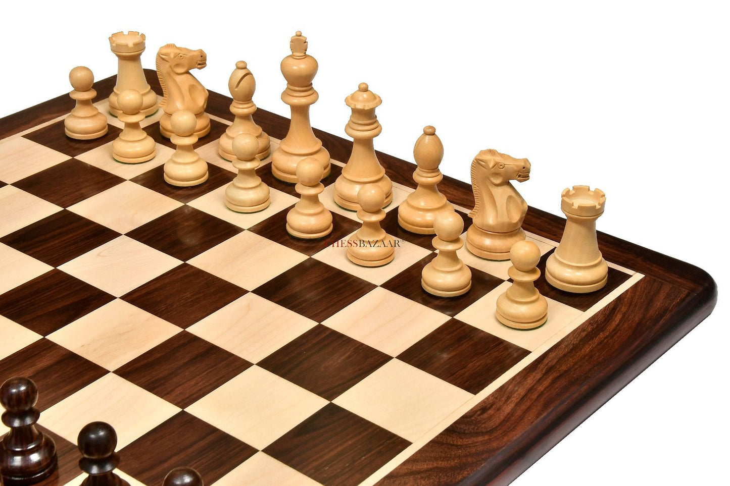 The American Staunton Series Weighted Tournament Chess Pieces in Rosewood & Box Wood - 4.1" King