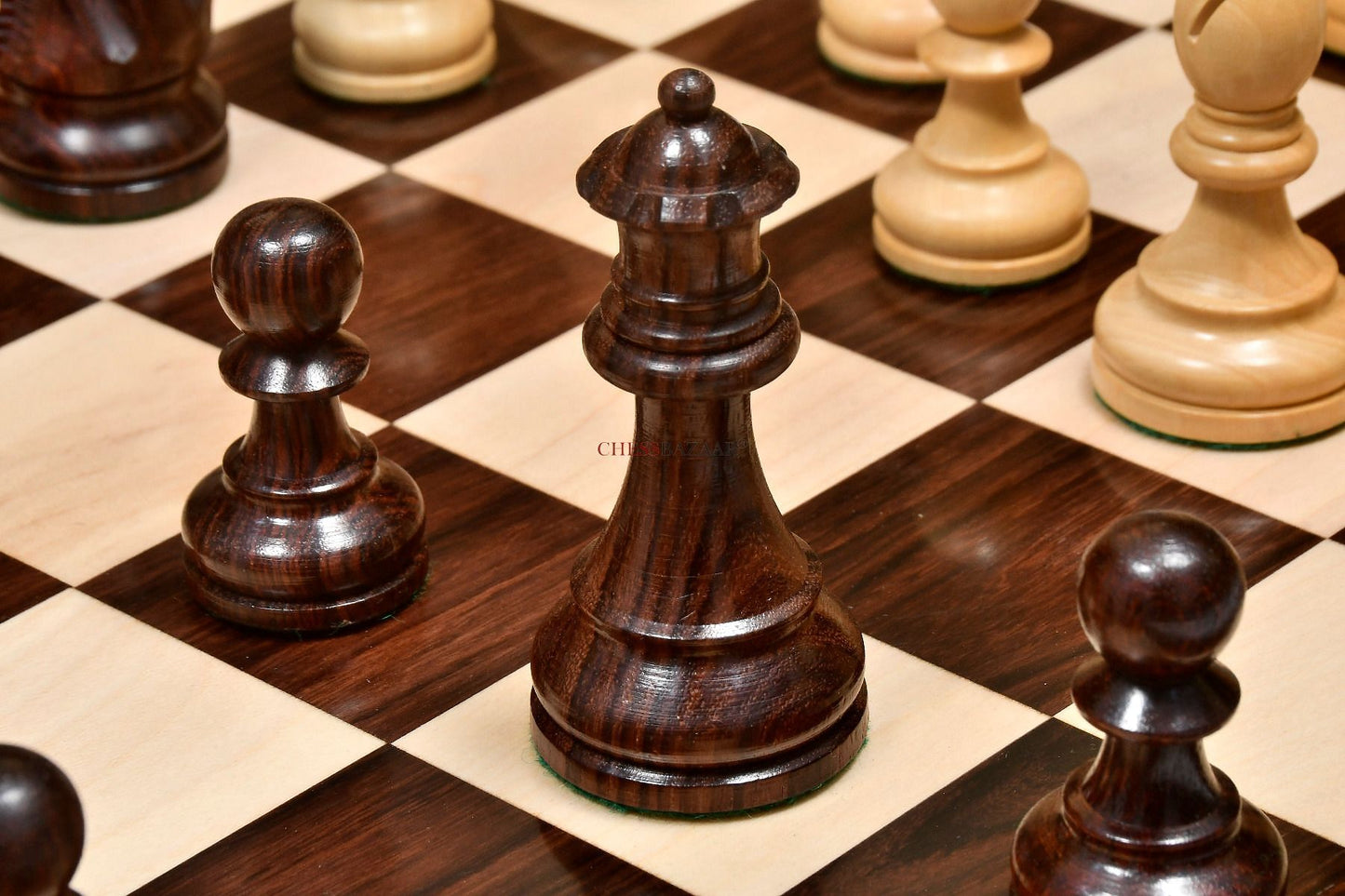The American Staunton Series Weighted Tournament Chess Pieces in Rosewood & Box Wood - 4.1" King