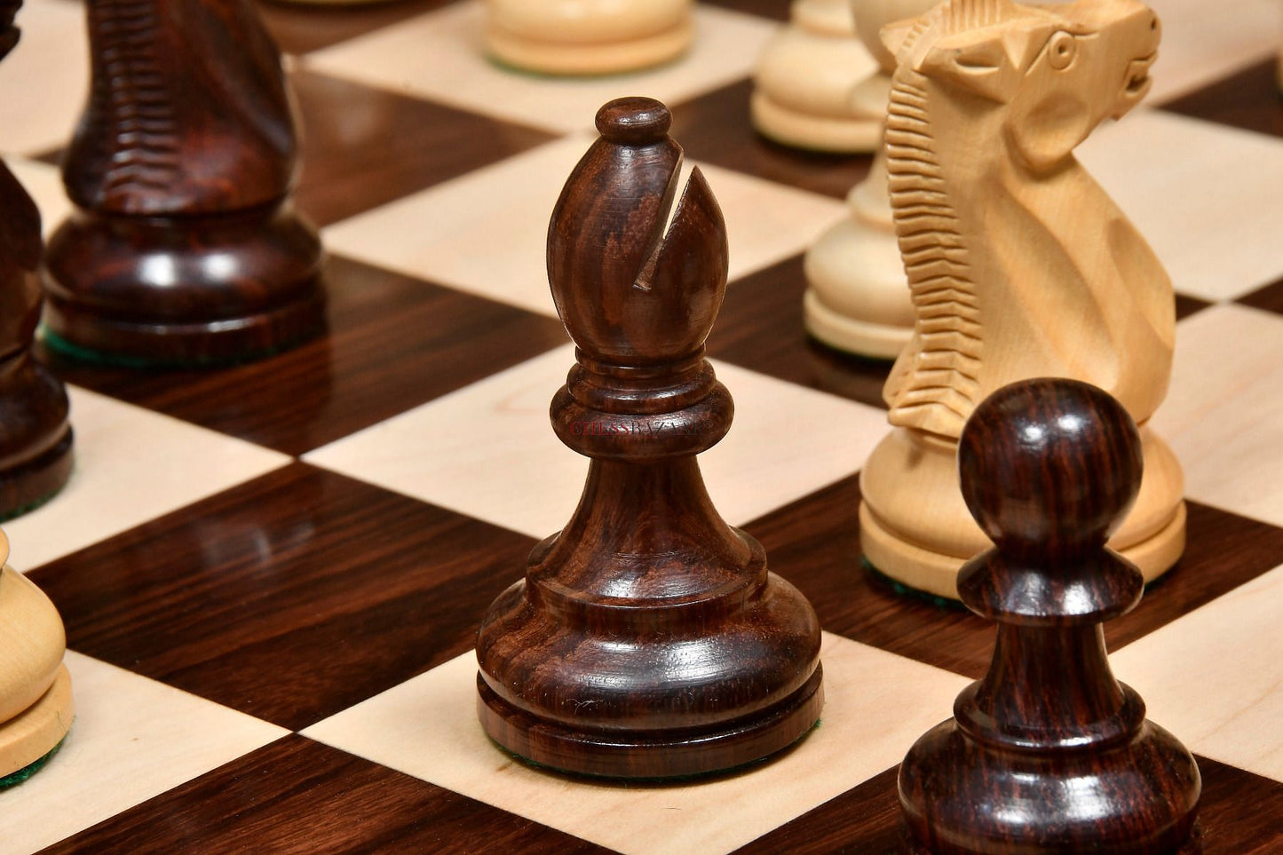 The American Staunton Series Weighted Tournament Chess Pieces in Rosewood & Box Wood - 4.1" King